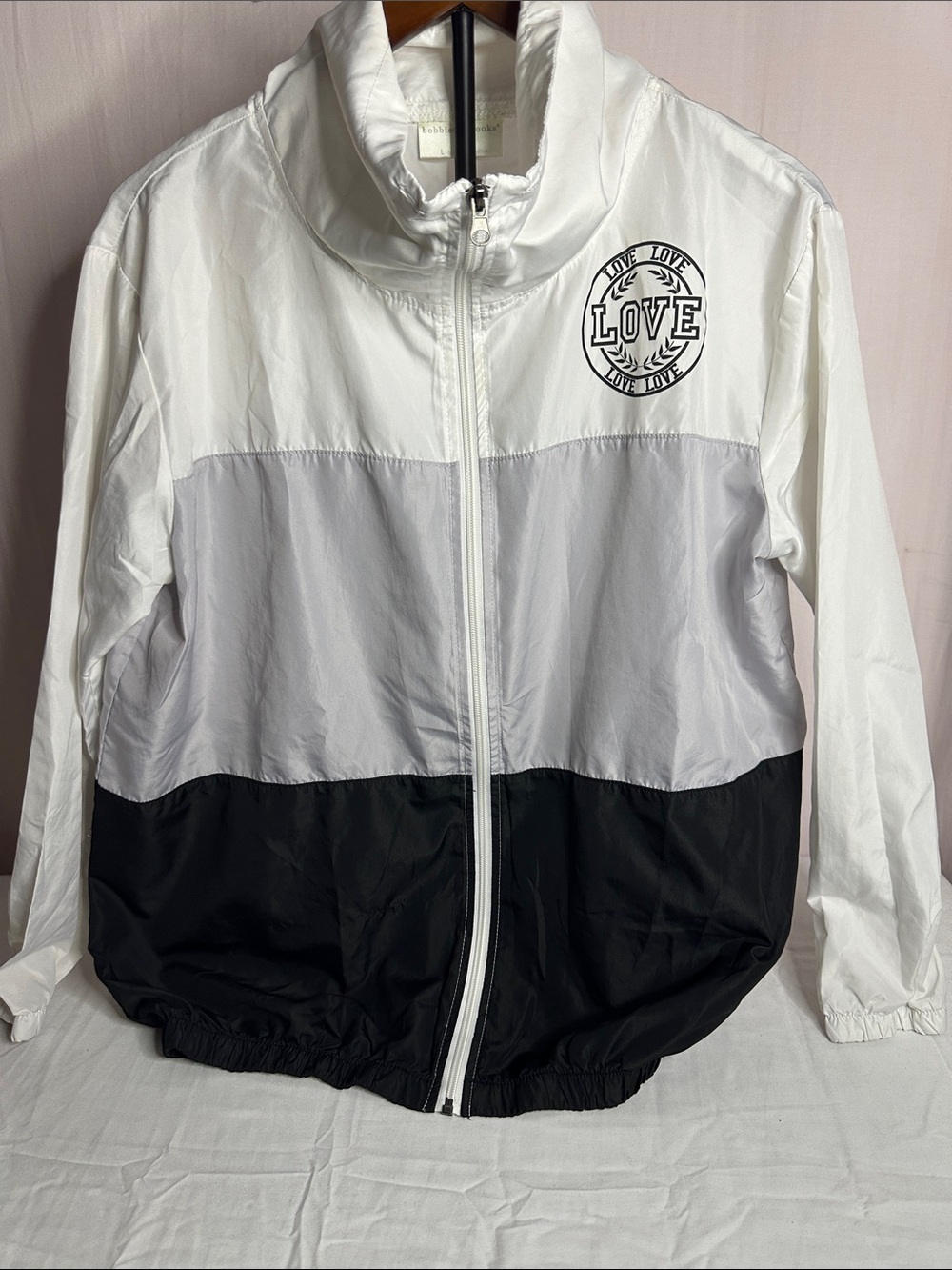 Bobbie Brooks White Gray Black Colorblock Windbreaker Jacket